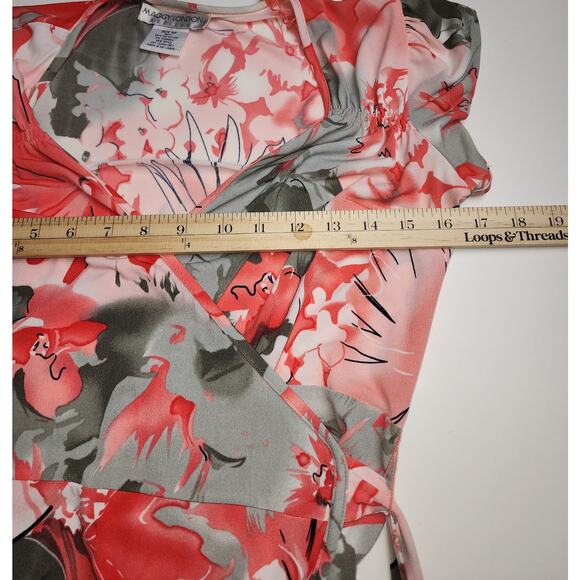 Maggy London Wrap Dress Womens 8p Vibrant orange and gray Floral Fairycore - Picture 6 of 8